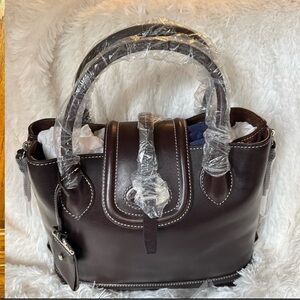 Dooney & Bourke Florentine NWT Toscana Side Zip Satchel in Espresso with Strap